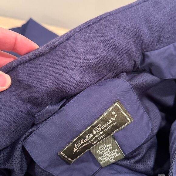 Eddie Bauer Mens XL Navy Blue Windbreaker Jacket Hidden Hood Pockets Outdoor - Picture 14 of 14